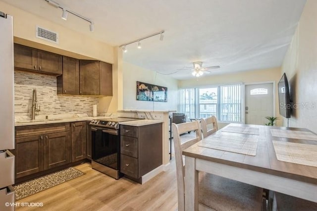 4325 58th Way N Unit 1527, Kenneth City, FL 33709 - kitchen featuring electric stove, a sink, track lighting, and a ceiling fan