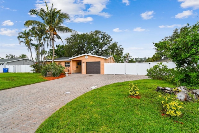 4400 Helena St NE, Saint Petersburg, FL 33703 - view of front of house featuring a gate, decorative driveway, an attached garage, and stucco siding