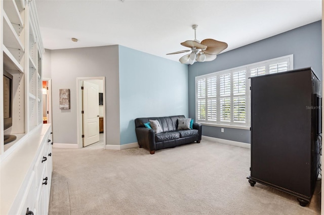 16039 Ternglade Dr, Lithia, FL 33547 - sitting room featuring light colored carpet, ceiling fan, and baseboards