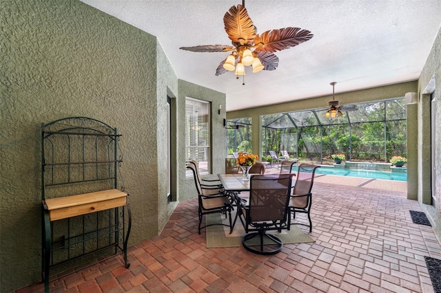 16039 Ternglade Dr, Lithia, FL 33547 - view of patio / terrace with an outdoor pool, a lanai, and ceiling fan