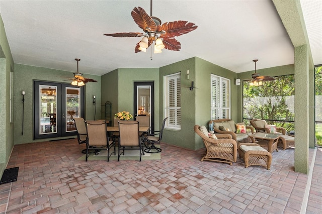 16039 Ternglade Dr, Lithia, FL 33547 - view of patio with french doors, a ceiling fan, and an outdoor hangout area