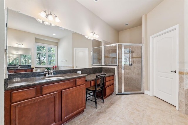 16039 Ternglade Dr, Lithia, FL 33547 - bathroom featuring a shower stall, vanity, and tile patterned flooring