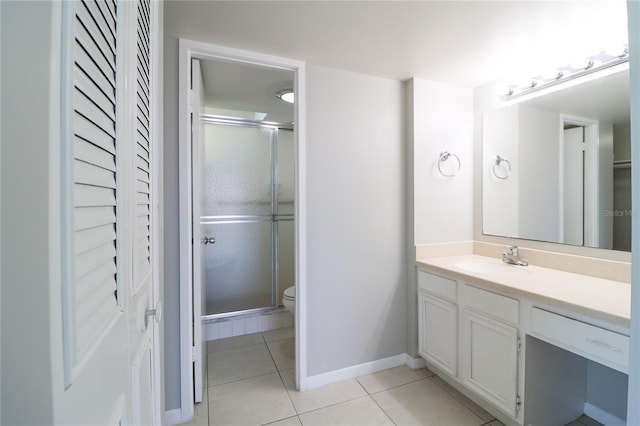 7400 Sun Island Dr S Unit 501, South Pasadena, FL 33707 - full bath featuring vanity, tile patterned flooring, toilet, a stall shower, and baseboards
