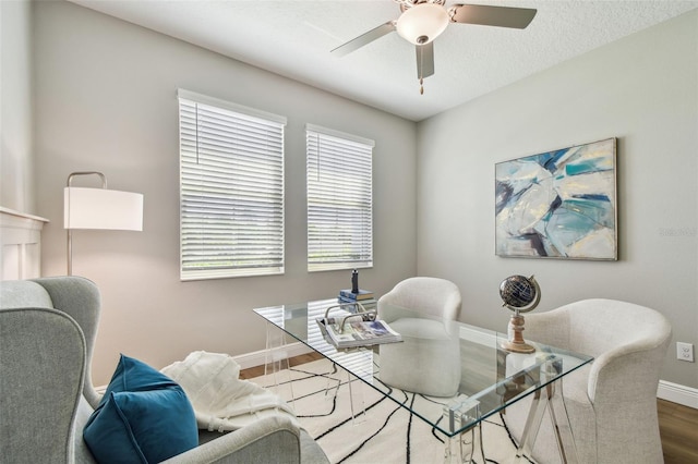 17589 Cruiser Bnd, Land O Lakes, FL 34638 - office with baseboards, wood finished floors, and ceiling fan