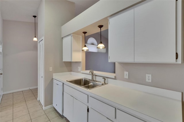 2527 Wrencrest Cir, Valrico, FL 33594 - kitchen with a sink, light countertops, hanging light fixtures, and white dishwasher