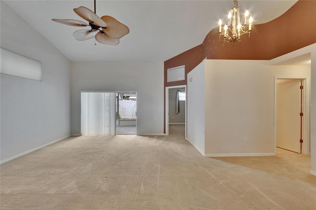2527 Wrencrest Cir, Valrico, FL 33594 - carpeted spare room with a chandelier, ceiling fan, and baseboards