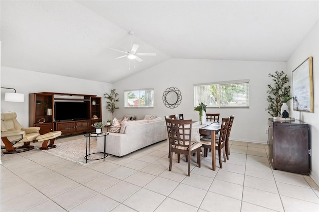 11510 92nd Way, Largo, FL 33773 - living room featuring ceiling fan, vaulted ceiling, and light tile patterned floors