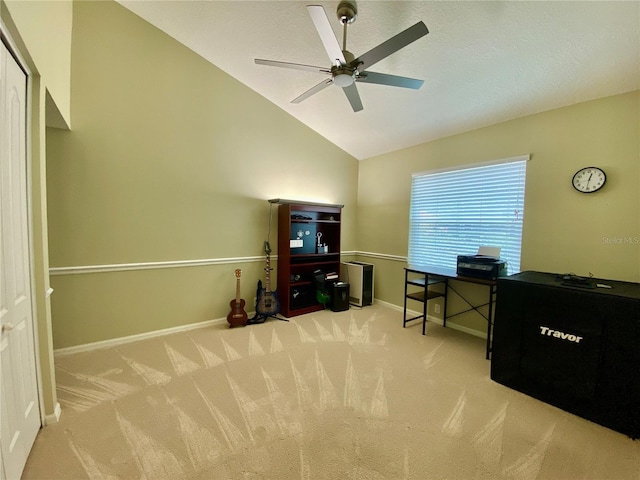 4808 Jewell Ter, Palm Harbor, FL 34685 - office with carpet, baseboards, lofted ceiling, and a ceiling fan