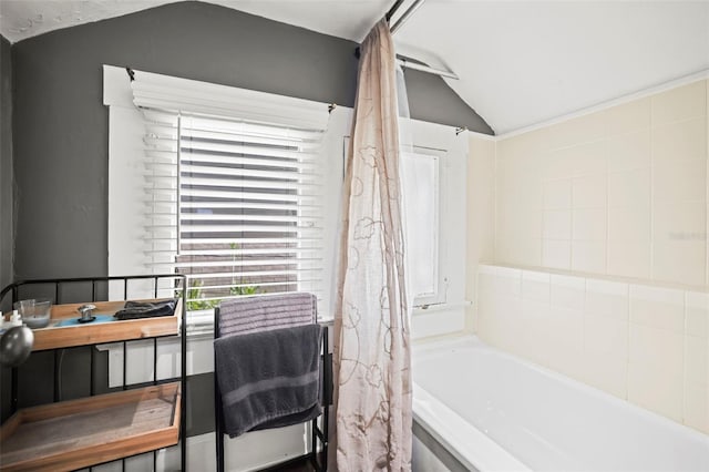 634 6th St N, Saint Petersburg, FL 33701 - full bathroom with vaulted ceiling and a bathtub