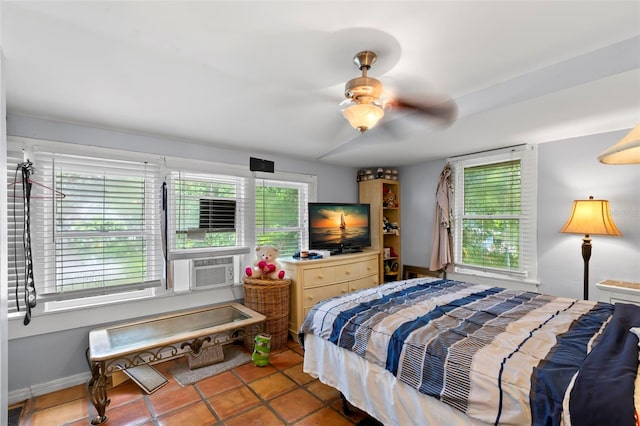 1115 Highland St N, Saint Petersburg, FL 33701 - bedroom with multiple windows, tile patterned flooring, ceiling fan, and cooling unit
