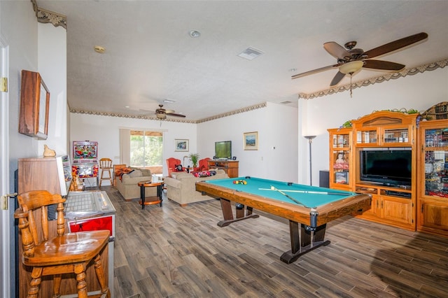 14365 Evans Ranch Rd, Lakeland, FL 33809 - game room featuring ceiling fan, wood finished floors, and pool table