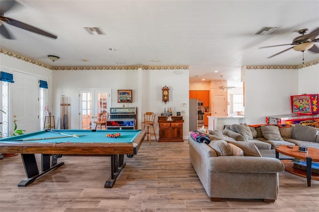 14365 Evans Ranch Rd, Lakeland, FL 33809 - rec room featuring ceiling fan, billiards, light wood-style flooring, and recessed lighting