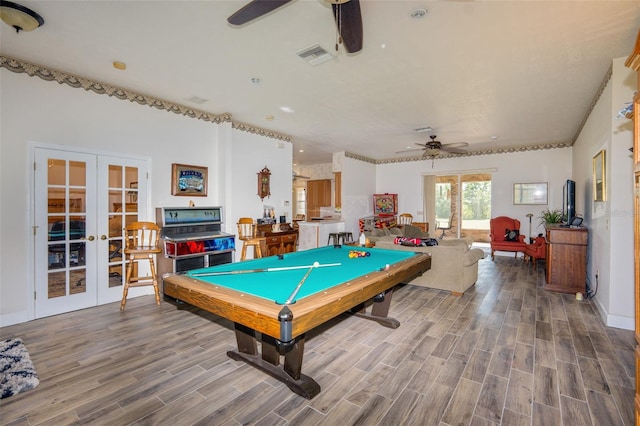 14365 Evans Ranch Rd, Lakeland, FL 33809 - rec room with ceiling fan, wood finished floors, french doors, and pool table