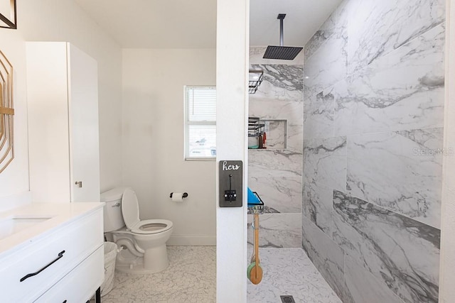 1816 W Lake Parker Dr, Lakeland, FL 33805 - full bathroom with vanity, a marble finish shower, toilet, and baseboards