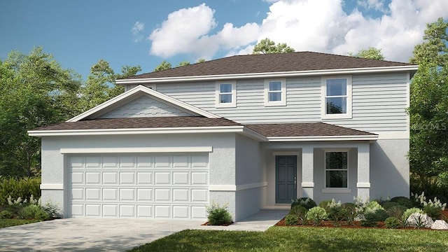 2076 Babbling Brook Blvd, Auburndale, FL 33823 - view of front of house featuring concrete driveway, roof with shingles, a garage, and stucco siding