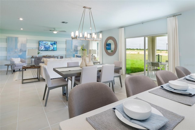 2076 Babbling Brook Blvd, Auburndale, FL 33823 - dining space with light tile patterned floors, a ceiling fan, and recessed lighting