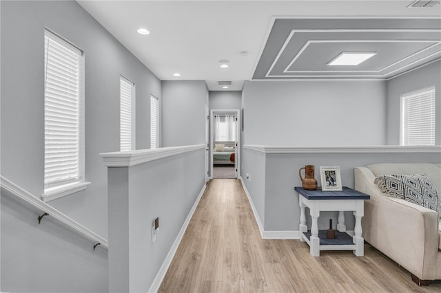 7238 Milestone Dr, Apollo Beach, FL 33572 - hallway with wood finished floors, baseboards, and recessed lighting