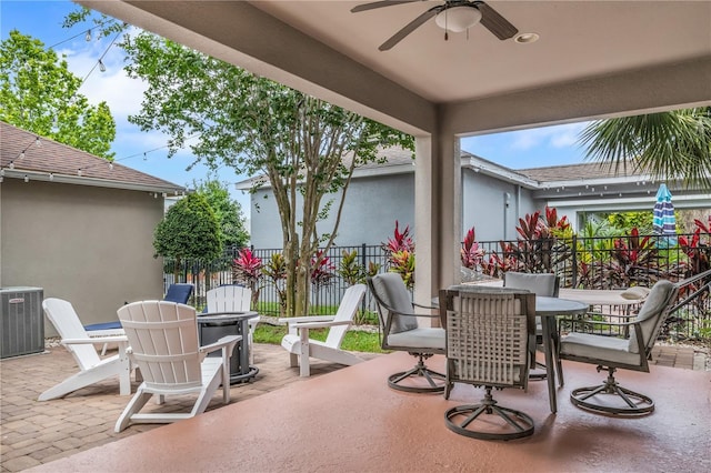 7238 Milestone Dr, Apollo Beach, FL 33572 - view of patio featuring outdoor dining area, a ceiling fan, and central air condition unit
