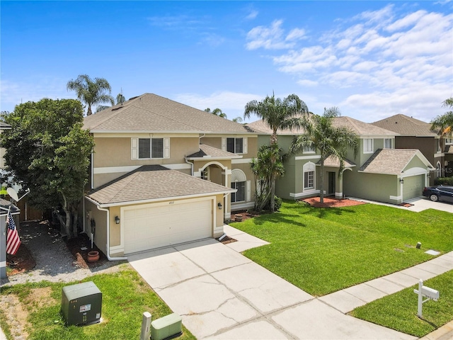 4852 Trinidad Dr, Land O Lakes, FL 34639 - view of front facade with stucco siding, driveway, a garage, and a front yard
