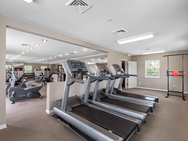 10356 Carrollwood Ln Unit 204, Tampa, FL 33618 - gym with baseboards, carpet flooring, and recessed lighting