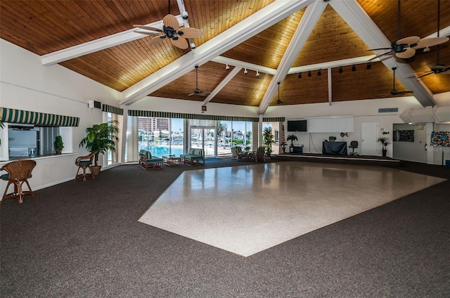 14341 Passage Way, Seminole, FL 33776 - lobby featuring high vaulted ceiling and wood ceiling with exposed beams
