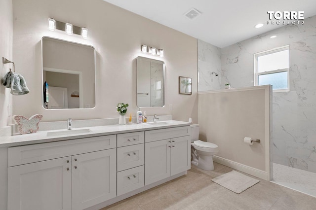 14024 Wenzel Ave, Port Charlotte, FL 33981 - bathroom featuring double vanity, a marble finish shower, and toilet