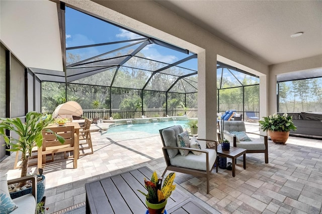 5026 Bromeliad Ave, Wimauma, FL 33598 - outdoor pool with a patio, an outdoor hangout area, and glass enclosure