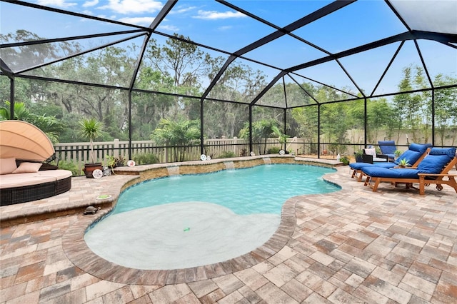 5026 Bromeliad Ave, Wimauma, FL 33598 - view of swimming pool with a patio area, a fenced backyard, and glass enclosure