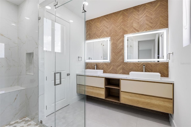 3578 NE 9th Pl, Cape Coral, FL 33909 - full bath with double vanity, a marble finish shower, and tile patterned floors