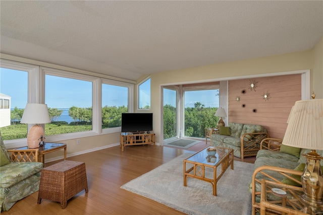 1500 Sunset Rd Unit C10, Tarpon Springs, FL 34689 - living area featuring wood finished floors, plenty of natural light, and a textured ceiling