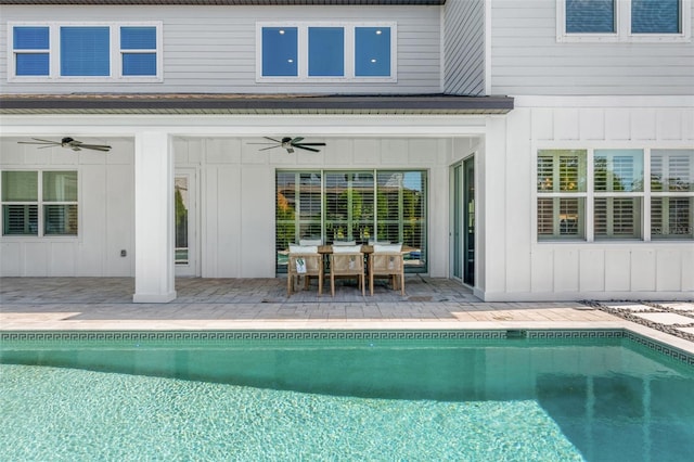 13859 Sharp Hawk Dr, Riverview, FL 33569 - swimming pool featuring a ceiling fan, a patio, and outdoor dining space