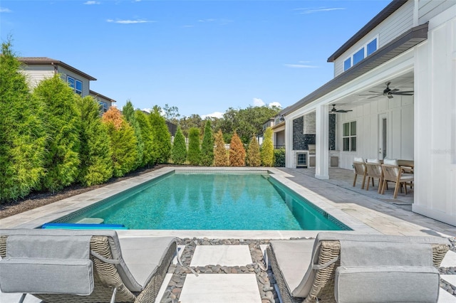 13859 Sharp Hawk Dr, Riverview, FL 33569 - outdoor pool with a patio and a ceiling fan
