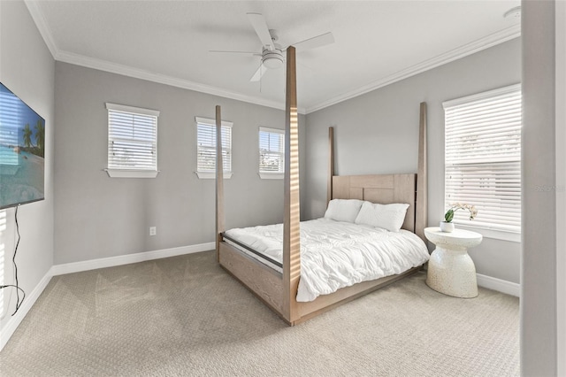 13859 Sharp Hawk Dr, Riverview, FL 33569 - carpeted bedroom featuring crown molding, baseboards, and ceiling fan