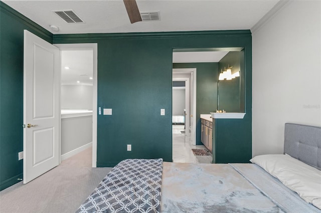 13859 Sharp Hawk Dr, Riverview, FL 33569 - bedroom featuring ornamental molding, ensuite bath, baseboards, and carpet flooring