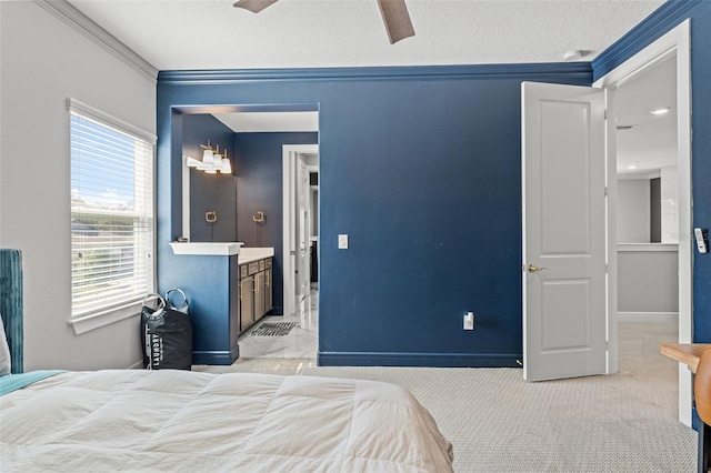 13859 Sharp Hawk Dr, Riverview, FL 33569 - bedroom with crown molding, baseboards, ceiling fan, and a textured ceiling