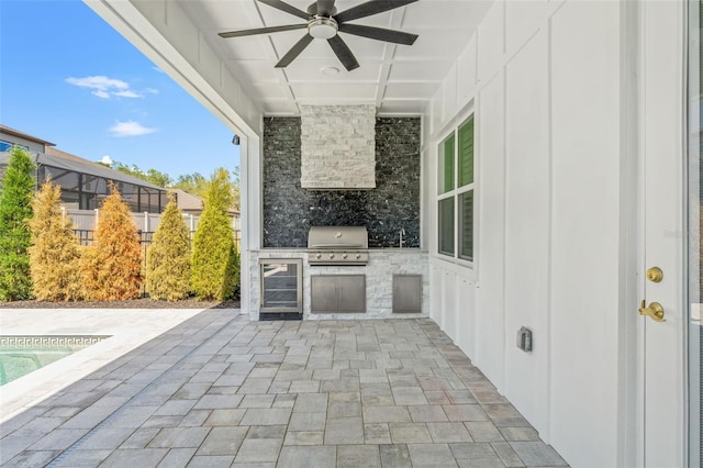 13859 Sharp Hawk Dr, Riverview, FL 33569 - view of patio featuring beverage cooler and a ceiling fan