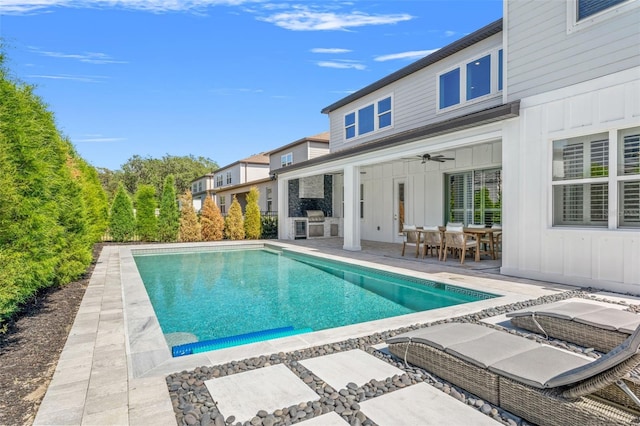 13859 Sharp Hawk Dr, Riverview, FL 33569 - swimming pool with a patio area and a ceiling fan