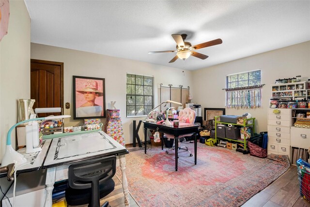 11109 Winn Rd, Riverview, FL 33569 - home office featuring ceiling fan, wood finished floors, and baseboards