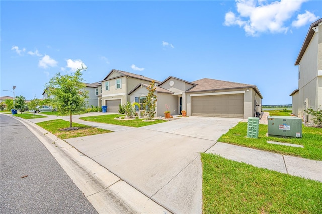 31775 Sun Kettle Loop, Wesley Chapel, FL 33545 - traditional-style home with concrete driveway, stucco siding, a front yard, a garage, and a residential view