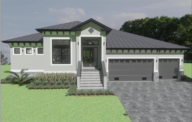 17282 Carroway Ln, Punta Gorda, FL 33955 - view of front of property featuring a standing seam roof, metal roof, and a front lawn