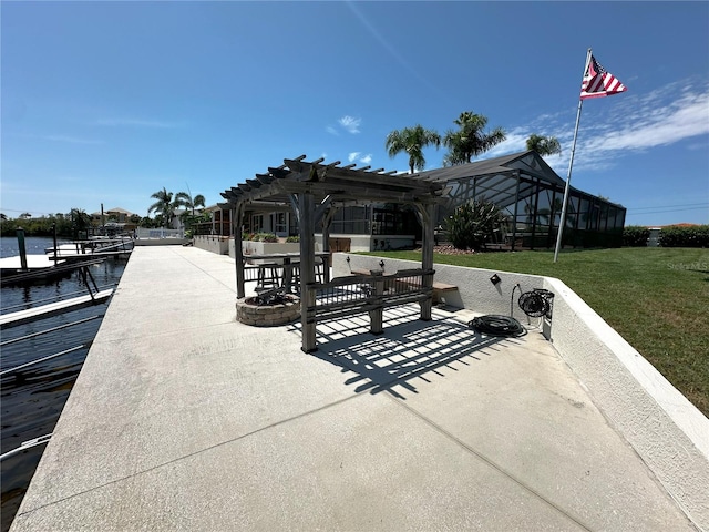 3654 Corsair Ct, New Port Richey, FL 34652 - view of patio / terrace featuring a pergola, a water view, and a dock