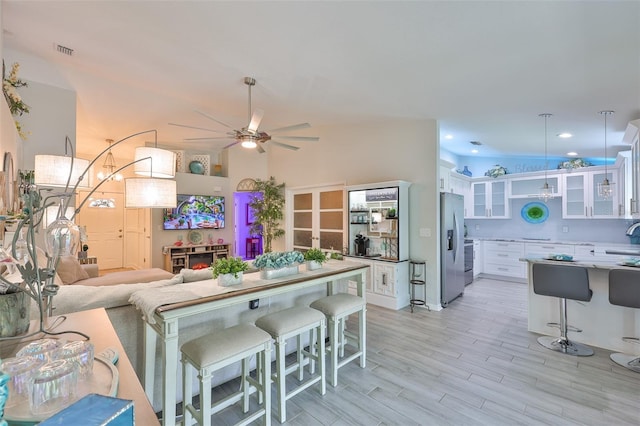 214 Lookout Dr, Apollo Beach, FL 33572 - living area featuring ceiling fan, light wood-type flooring, and recessed lighting