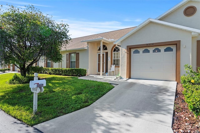 9314 Alta Sol Way, New Port Richey, FL 34655 - ranch-style home featuring a garage, driveway, stucco siding, and a front lawn