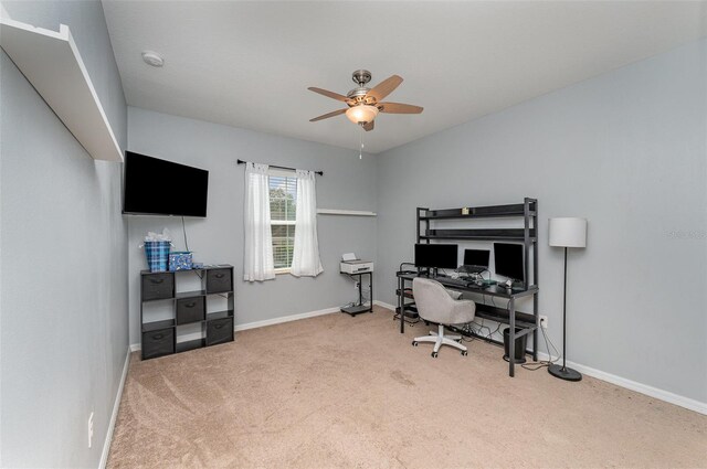 11206 Coventry Grove Cir, Lithia, FL 33547 - office area featuring carpet, ceiling fan, and baseboards