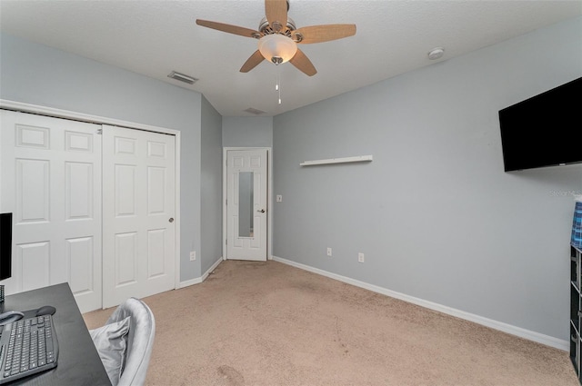 11206 Coventry Grove Cir, Lithia, FL 33547 - unfurnished office featuring carpet flooring, ceiling fan, and baseboards