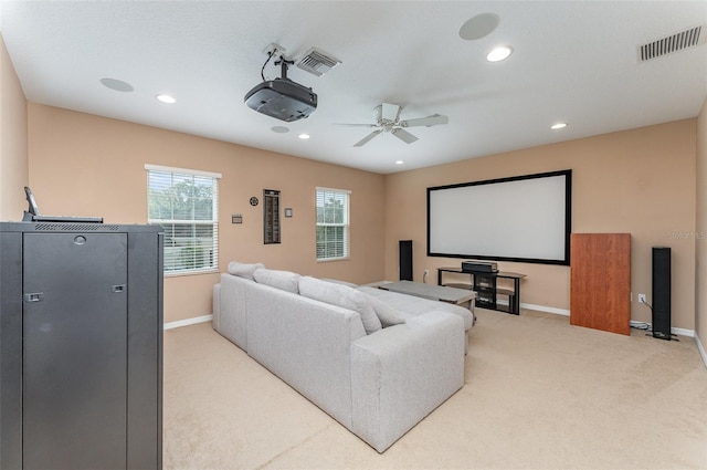 11206 Coventry Grove Cir, Lithia, FL 33547 - carpeted home theater room with baseboards, recessed lighting, and ceiling fan