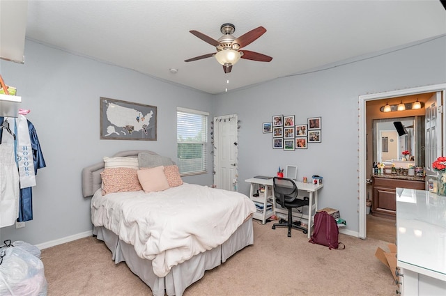 11206 Coventry Grove Cir, Lithia, FL 33547 - bedroom with light colored carpet, baseboards, an office area, and ceiling fan