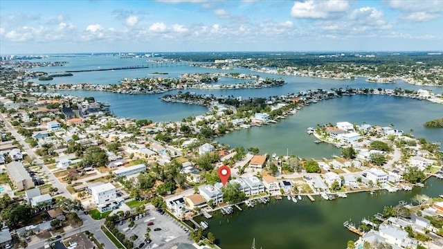 215 18th Ave, Indian Rocks Beach, FL 33785 - aerial overview of property's location with a large body of water and nearby suburban area