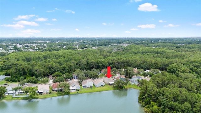 9721 Fredericksburg Rd, Tampa, FL 33635 - aerial perspective of suburban area with a heavily wooded area and a large body of water