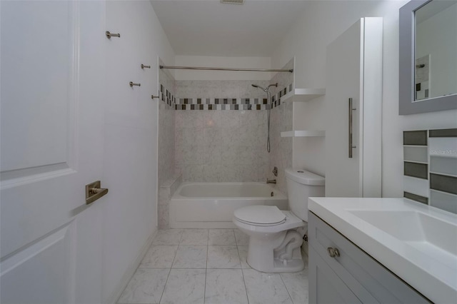 2441 Persian Dr Unit 61, Clearwater, FL 33763 - bathroom featuring toilet, vanity, shower / tub combination, and marble finish flooring